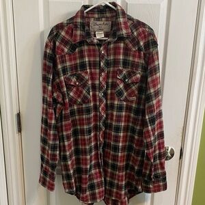 Vintage Wrangler Western Shirt Mens XLT Pearl Snap Flannel Red Plaid Western